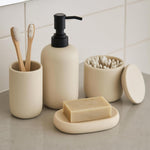 Ava Nord Ceramic Bathroom Accessories Set front view of four piece cream colored countertop organizers.