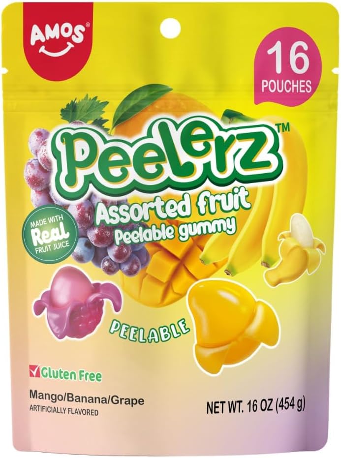 AMOS Peelerz Exotic Fruit Peelable Gummy Candy - 5 Fruit Flavors (Mango, Peach, Banana, Pineapple, Lychee), 8.47oz (240g), Individually Wrapped - Image 10