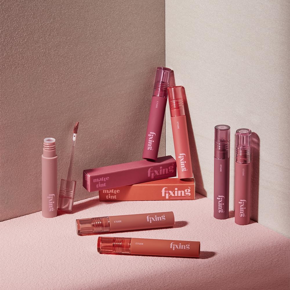 ETUDE hydro-matte fixing tint liquid lipstick bottle highlighting its compact four gram size.