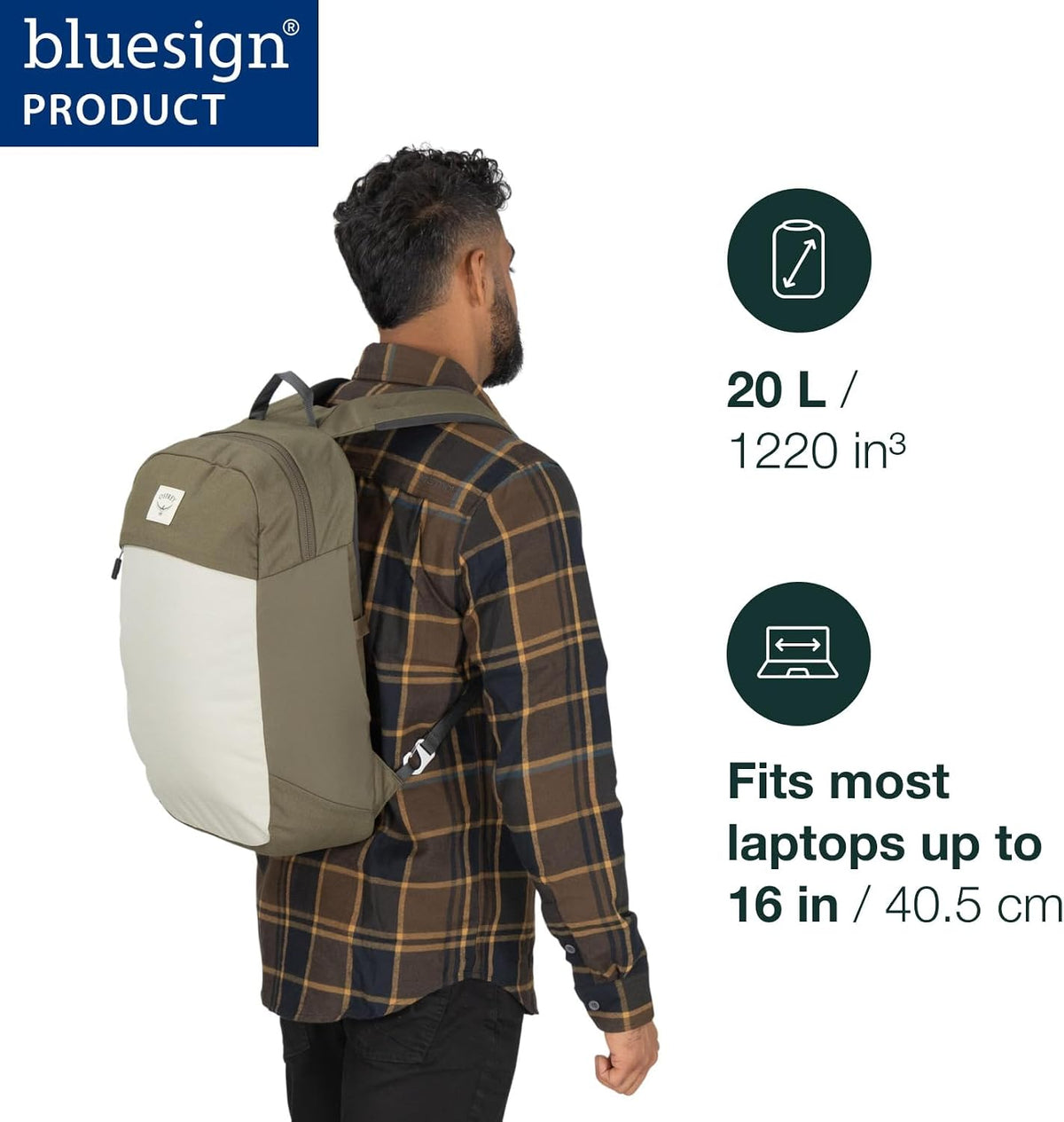 Osprey Arcane Large Day Backpack side profile showing water bottle pocket
