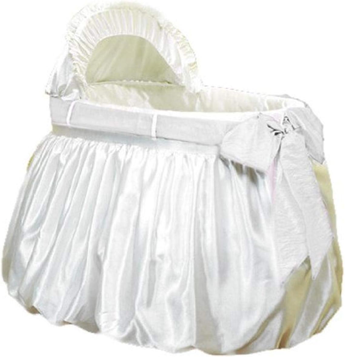 Baby Doll Bedding Shantung Bubble and Crushed Belt Bassinet Bedding front view showing luxury Ecru skirt