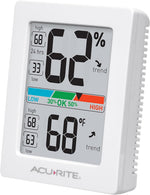 AcuRite hygrometer angled view highlighting compact white casing design