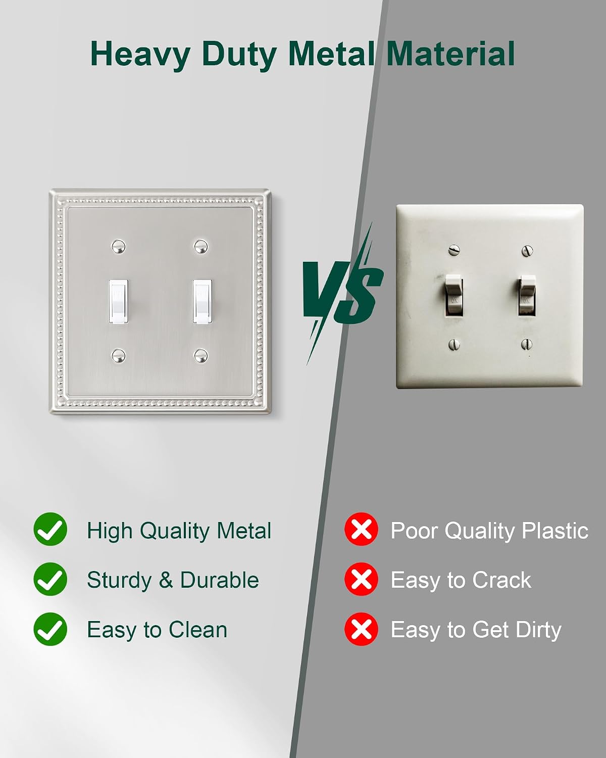 Treewell 2-gang light switch cover plate back side metal construction