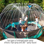 Close-up of the 360 degree rotating three-arm water spray head with durable orange hose adapters