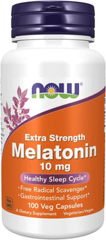 Now Foods Melatonin Extra Strength 10mg 100 Veg Capsules front view supplement bottle