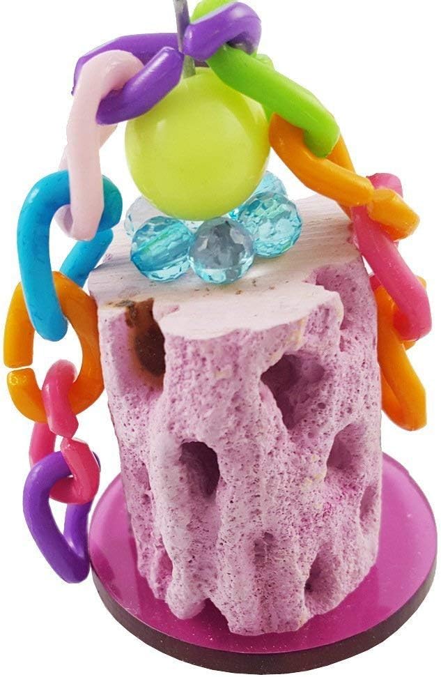 Hanging calcium molar chew toy for parrots and parakeets cage setup