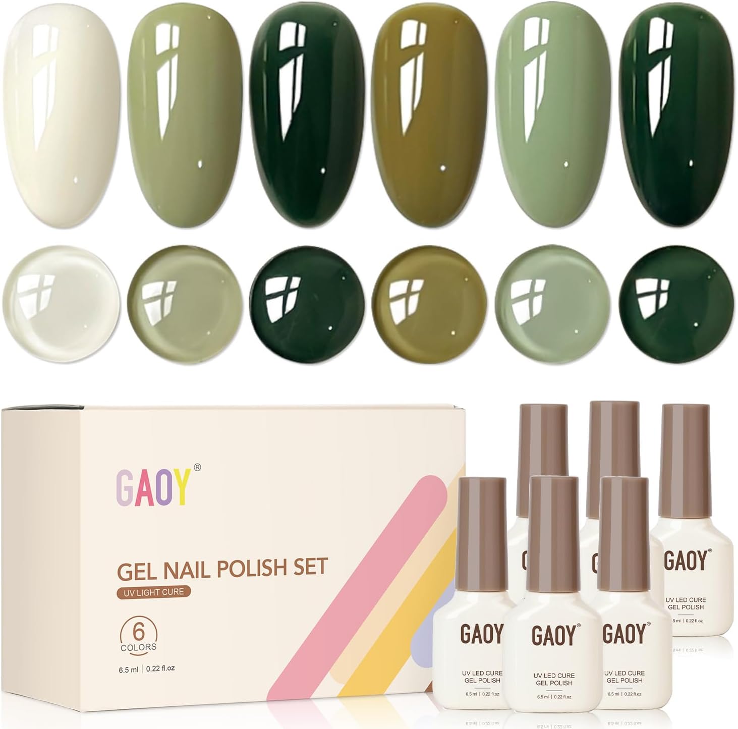 GAOY Rainforest Green Gel Nail Polish Set, White, Moss, Emerald and Dark Shades, Gemstone Nail Art Manicure - Image 1
