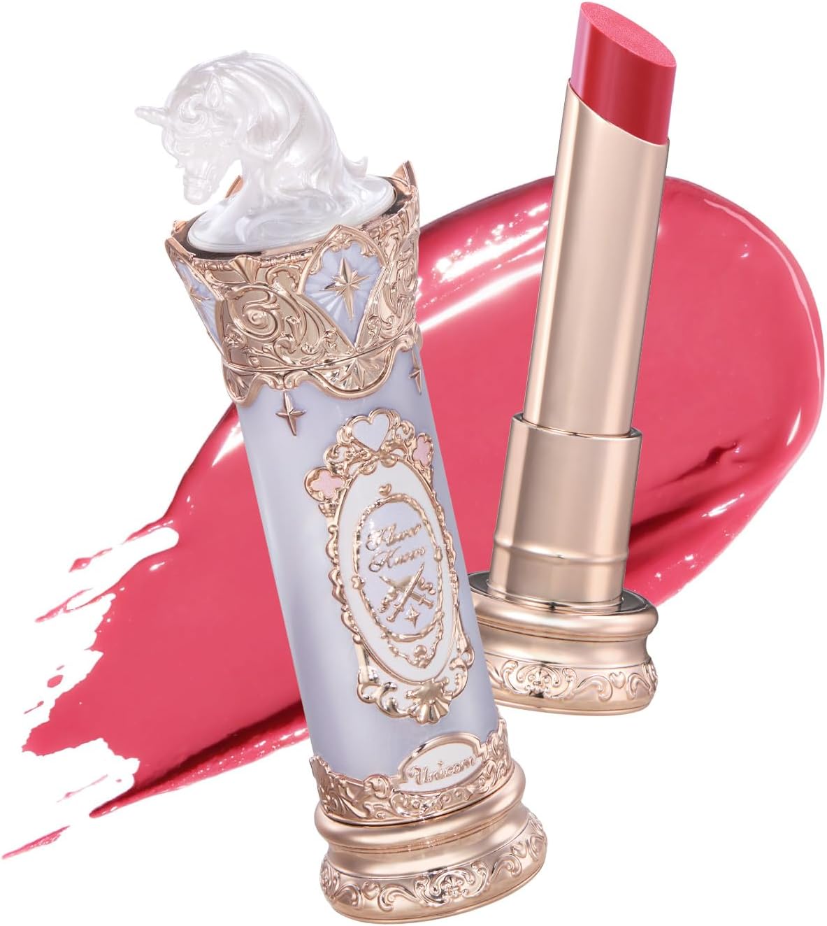 Flower Knows Knight Unicorn Glazed Lipstick, Juicy Strawberry Pink, Balm-Infused Hydrating Serum Formula, Sheer Glossy Finish, Vegan, 0.12 oz (U06 Strawberry Frost) - Image 1