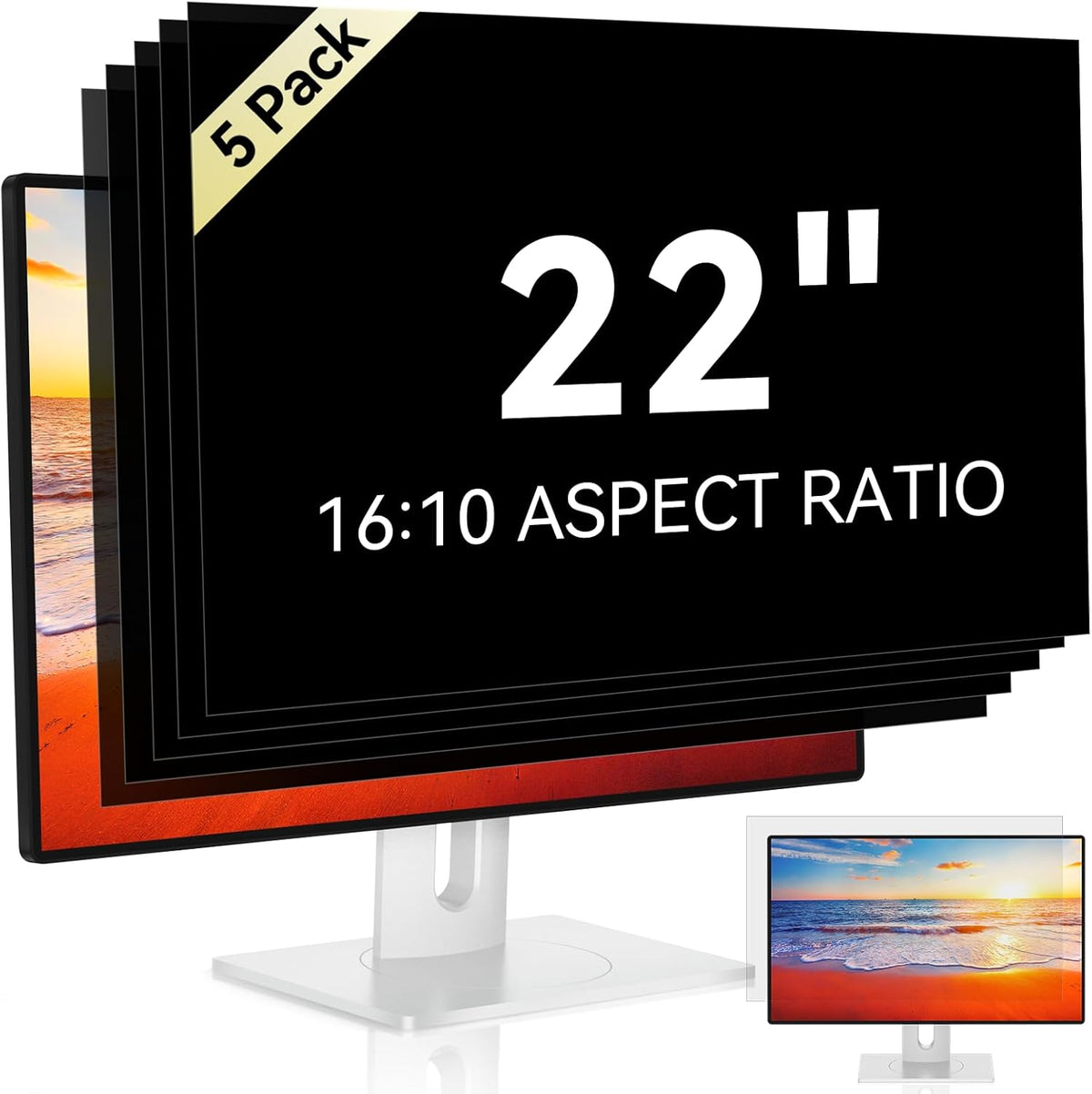Mamol 22 inch computer privacy screen filter front view showing clear direct visibility and side blackout effect