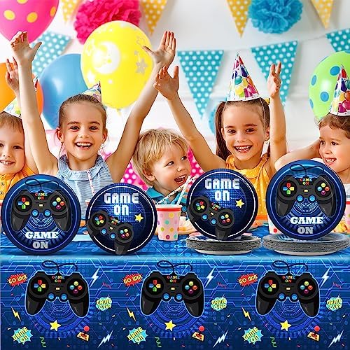 Gisgfim video game birthday party supplies flat lay