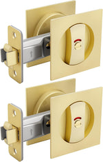Goldenwarm brushed gold square pocket door lock front view