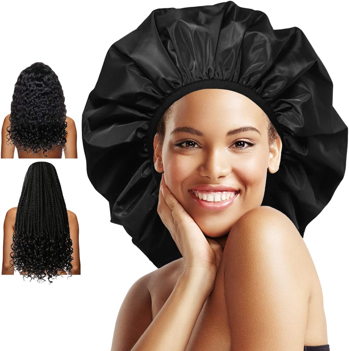 Auban extra large waterproof shower cap black front view