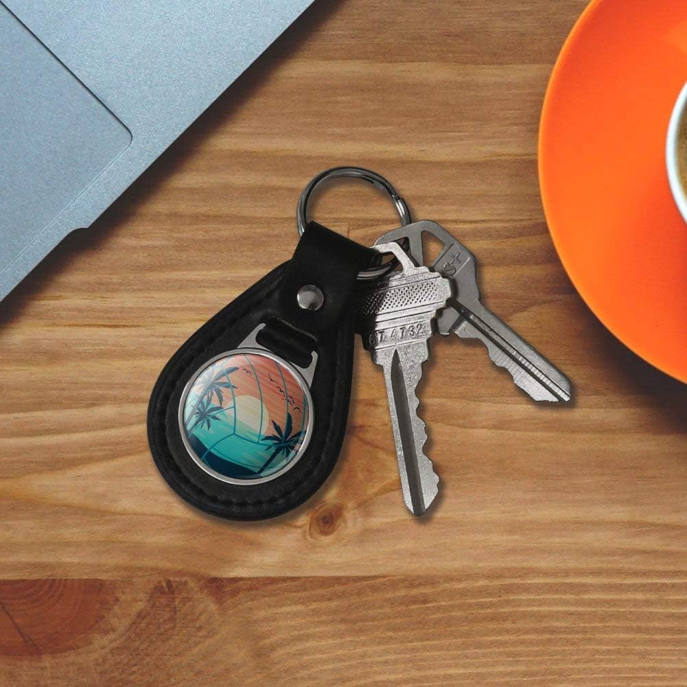 Graphics And More black leather key fob displaying silver-plated hardware