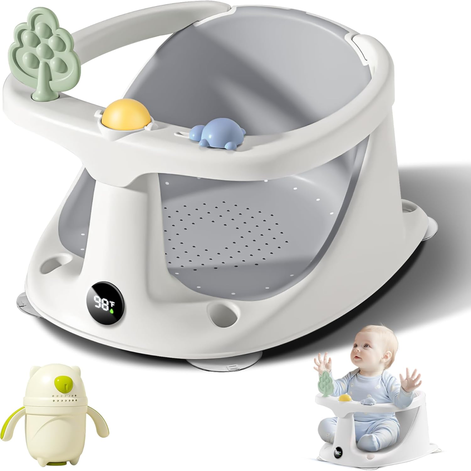 Coldew baby bath seat with temperature display front view