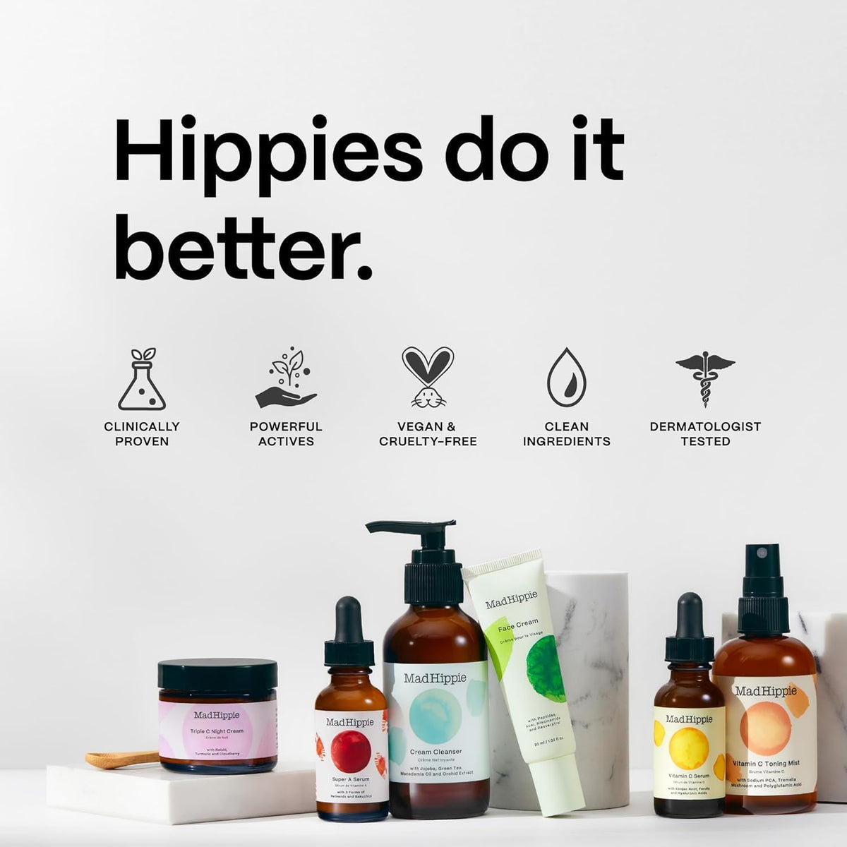 Mad Hippie Vitamin C Toning Mist packaging design and texture
