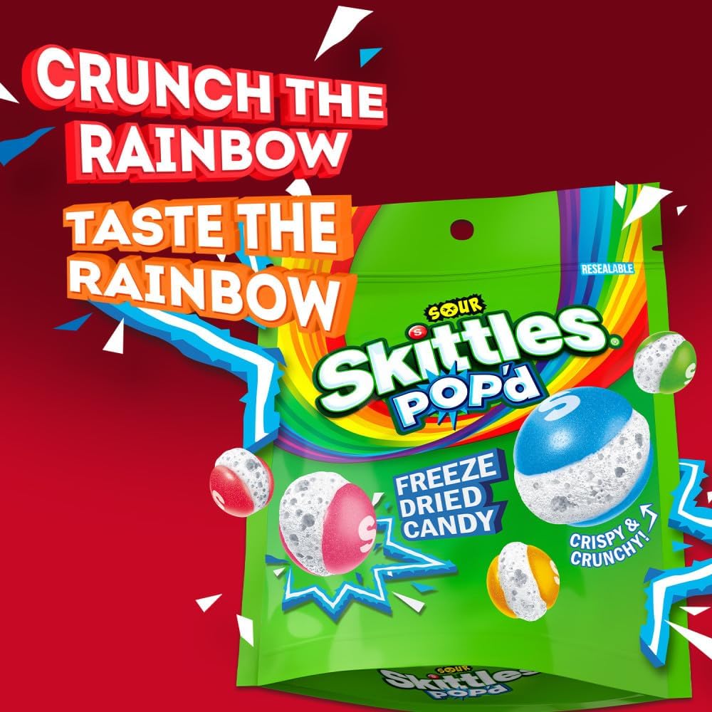 Skittles POPd Sour Freeze Dried Candy blue raspberry and sour lemonade pieces