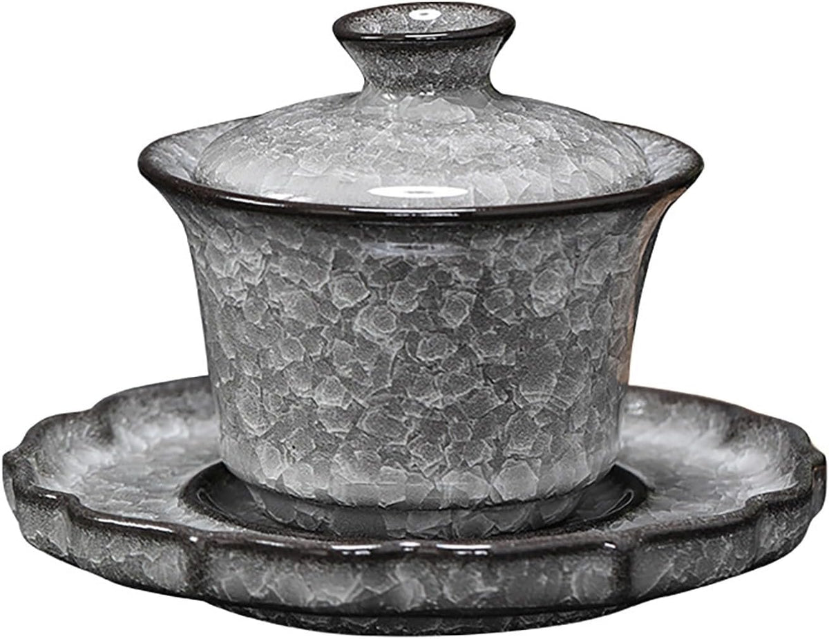 LingXuanGe Gaiwan tea cup front view showing ice crack pattern