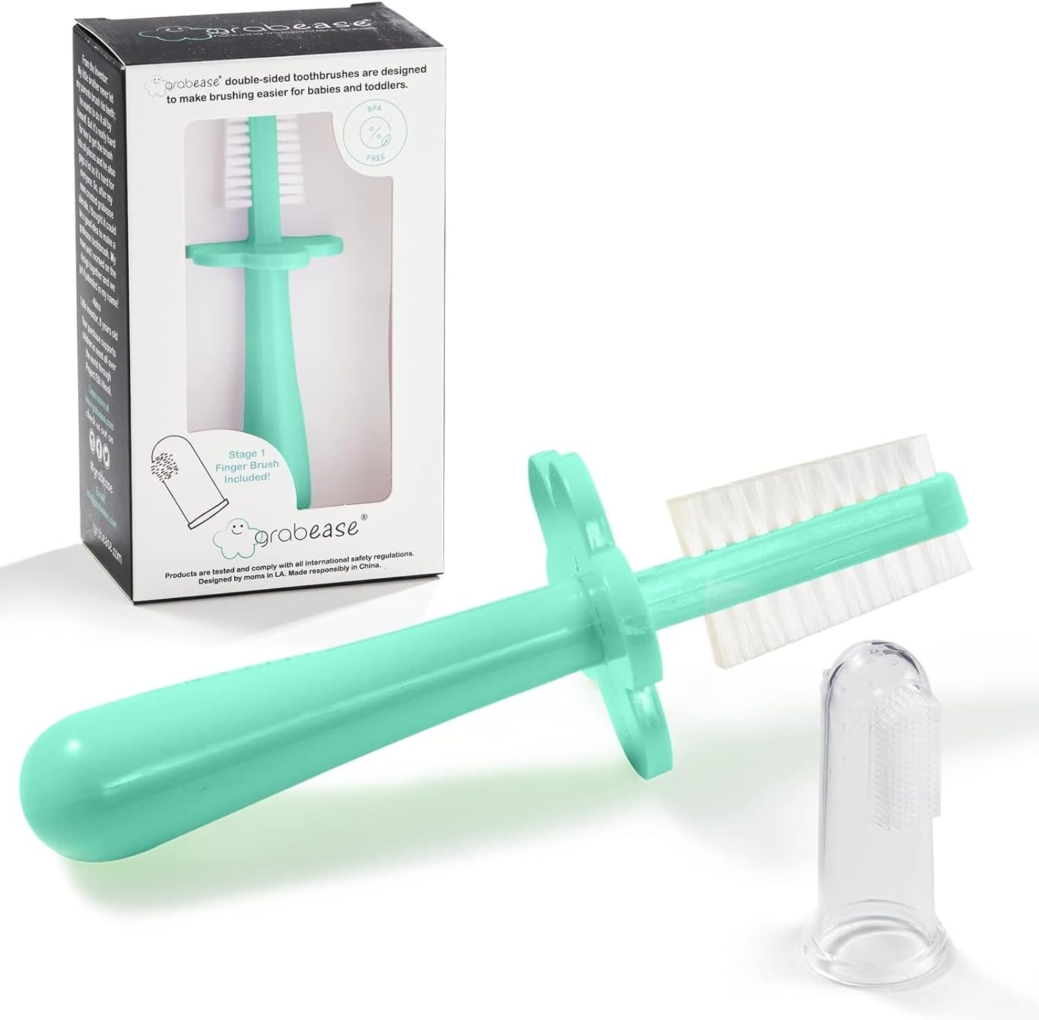 Grabease Double Sided Training Toothbrush front view in Mint color for toddler oral care.