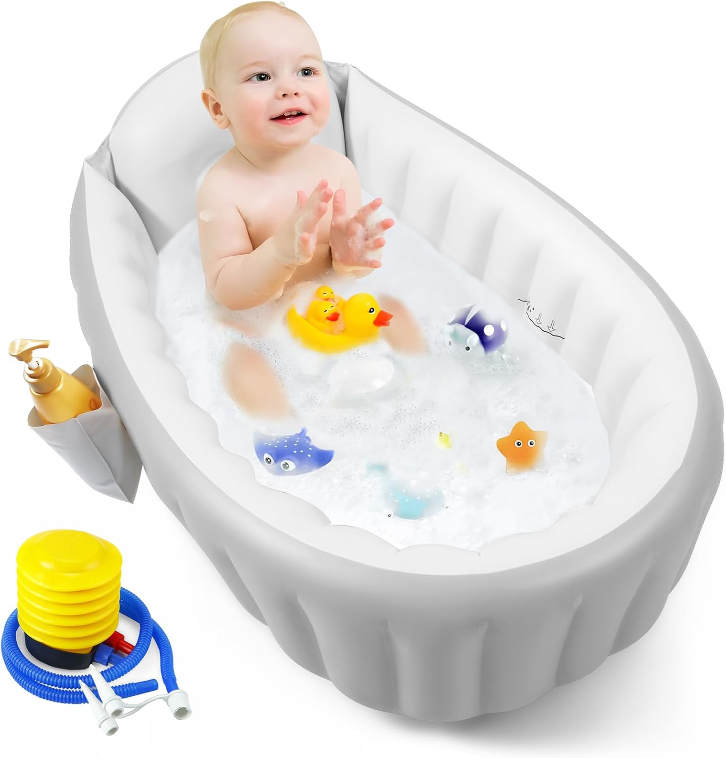 PandaEar inflatable baby bathtub front view with included air pump