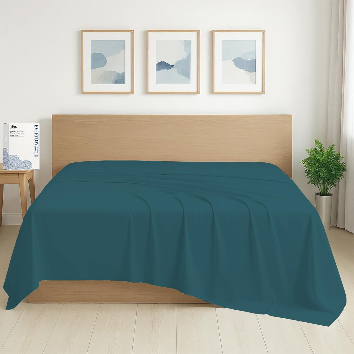 Mayfair Linen organic cotton percale flat sheet front view on a queen bed