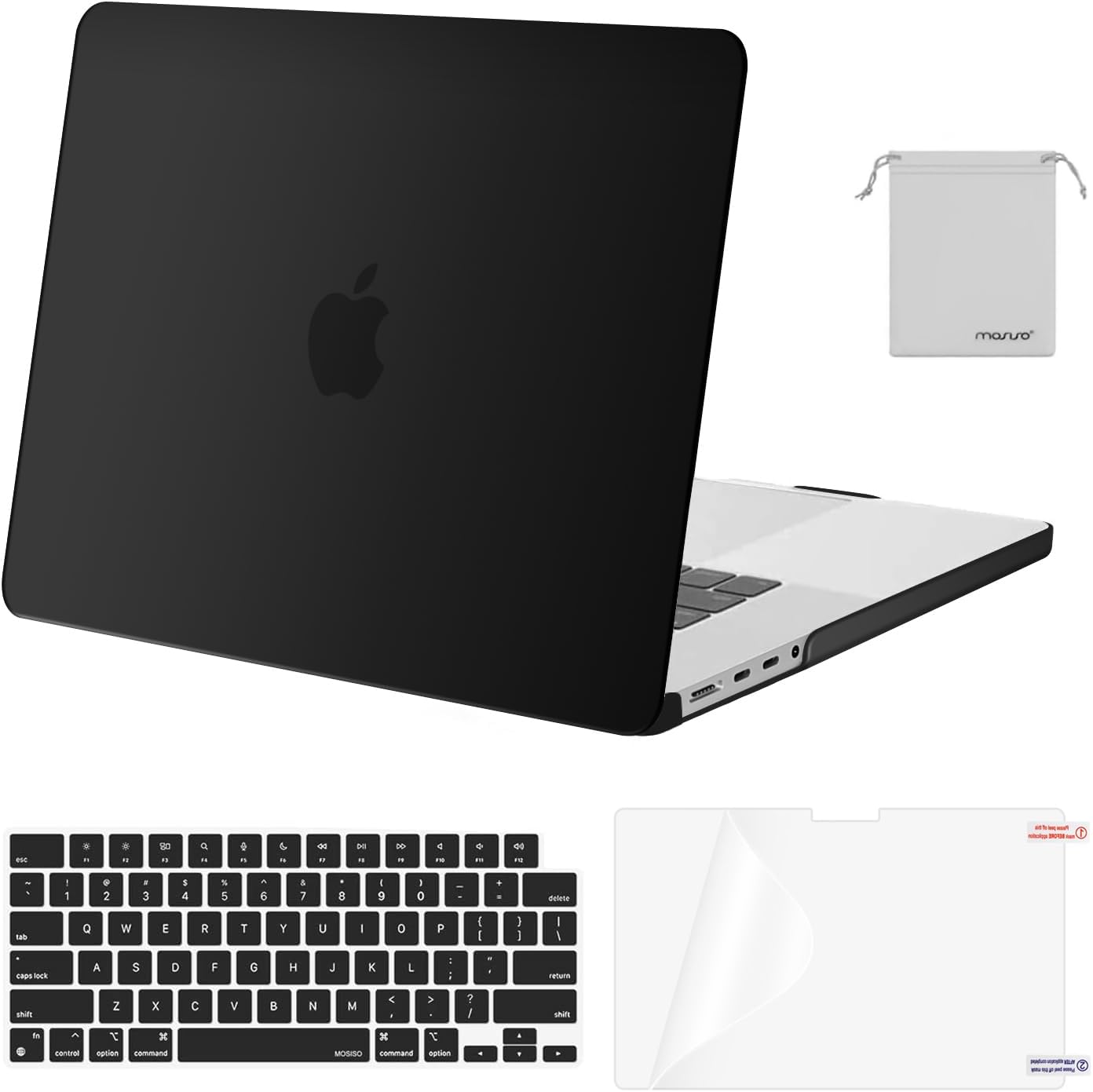 MOSISO MacBook Pro 16 inch hard shell case black front view protective laptop cover