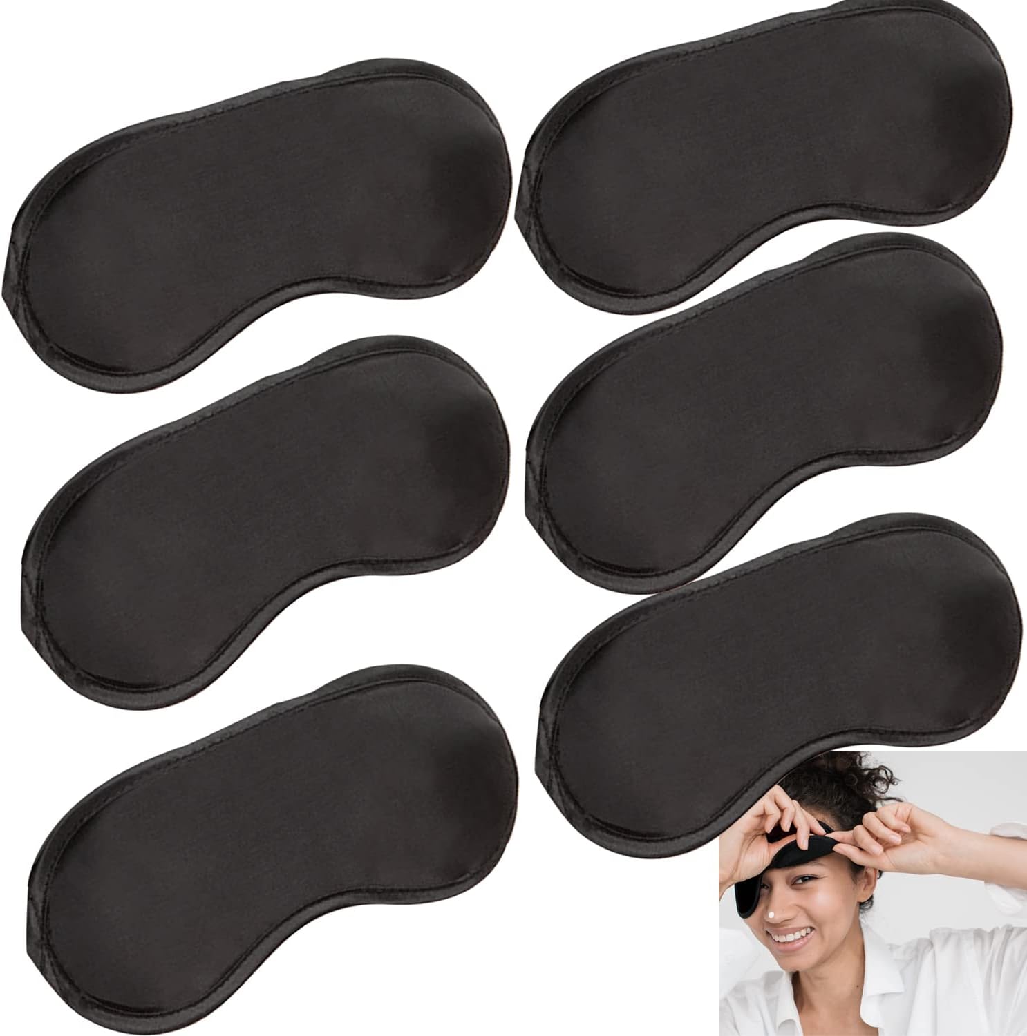 6 Pack Blindfold Eye Mask Cover Sleep Mask for Party Games Travel Sleep Team Build Party Supply with Adjustable Strap for Women Men Kids, Black - Image 1