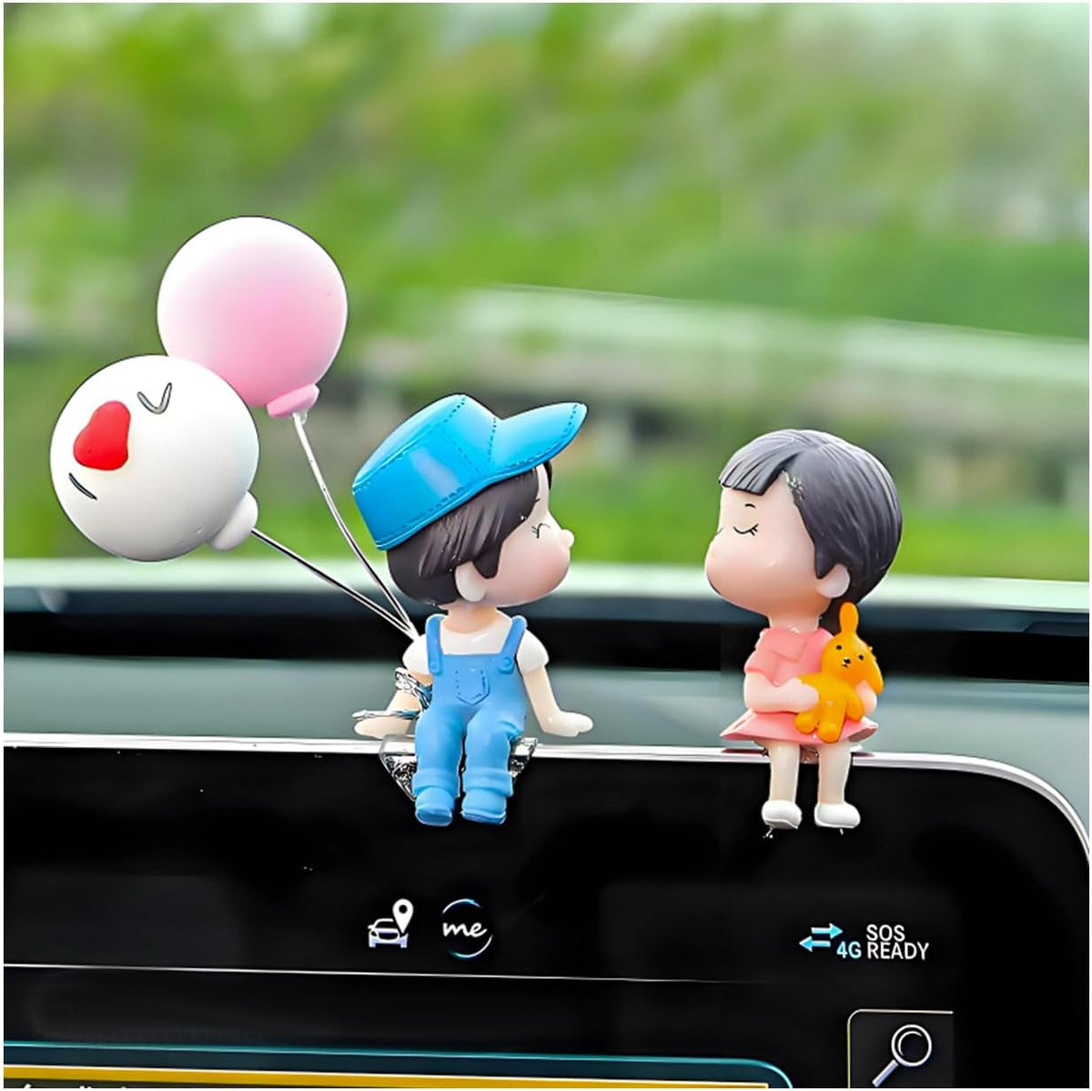 DXNQ Cute Couple Car Dashboard Decoration Blue Figurine