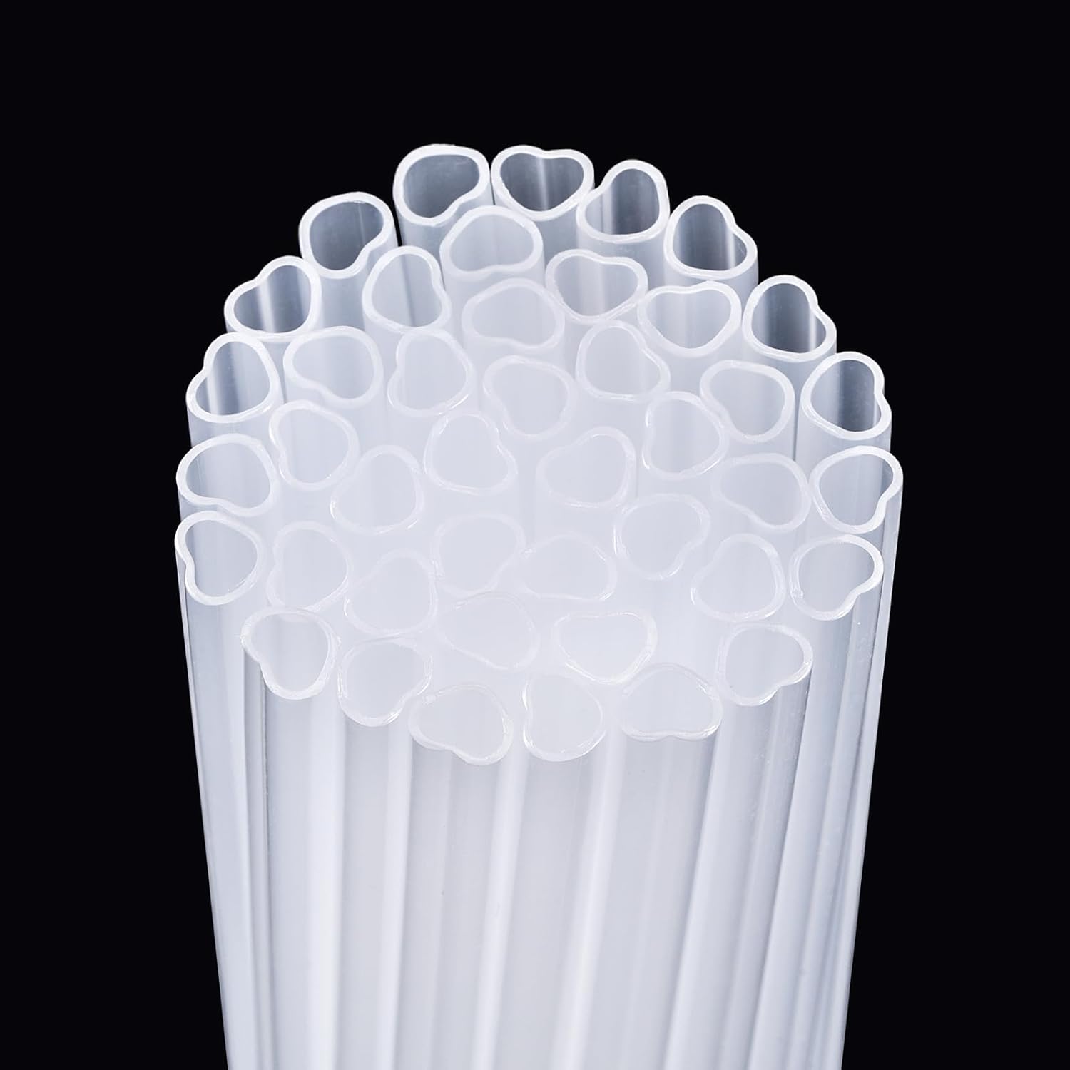 Zopeal Valentine heart shaped plastic drinking straws front view clear color pack for party decorations