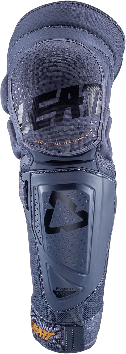 Leatt 3DF Hybrid EXT Knee And Shin Guards Flint front view showing soft knee pad and hard shell shin protector