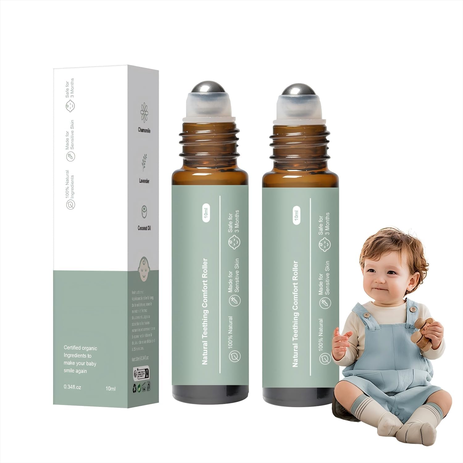 Colotte 2pc teething roller natural oil front view
