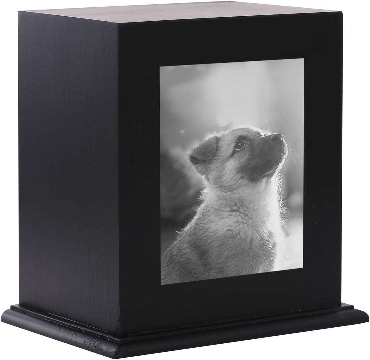 BRKURLEG pet wood memorial urn with front photo frame view