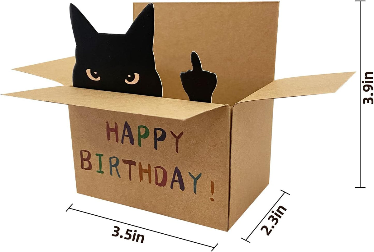 AMINORD funny cat birthday card folded view with dimensions