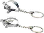 TIQAOTE Mini Bear Trap Keychain front view showing metal finish