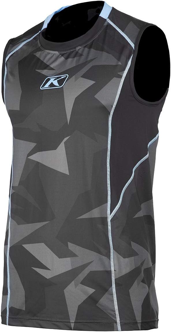 KLIM Aggressor Cool Minus 1.0 Sleeveless motorcycle base layer front view showing grey camouflage pattern