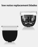 Detachable low noise pet hair vacuum clipper blades with cleaning brushes.