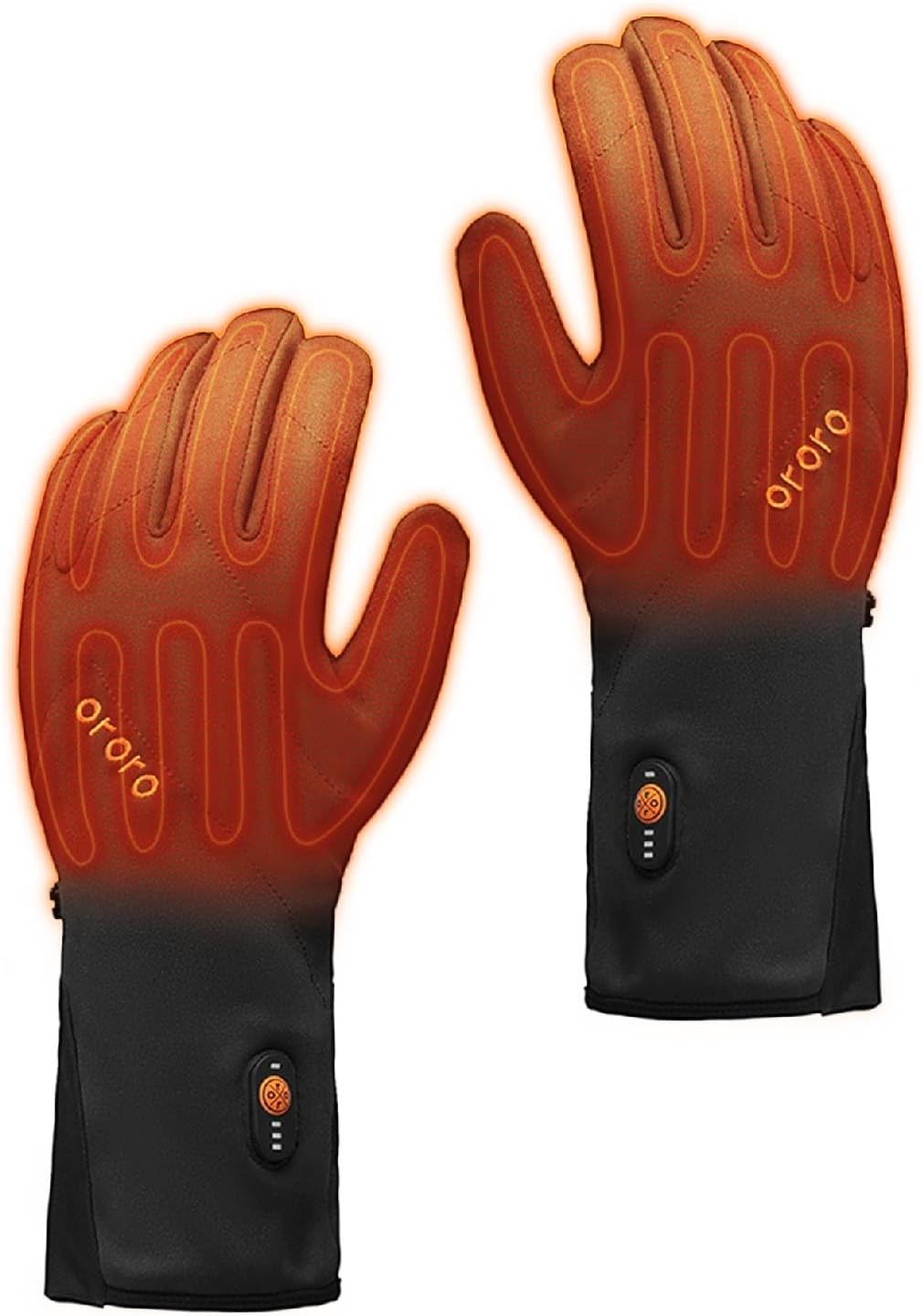 ORORO heated glove liners front view with power button