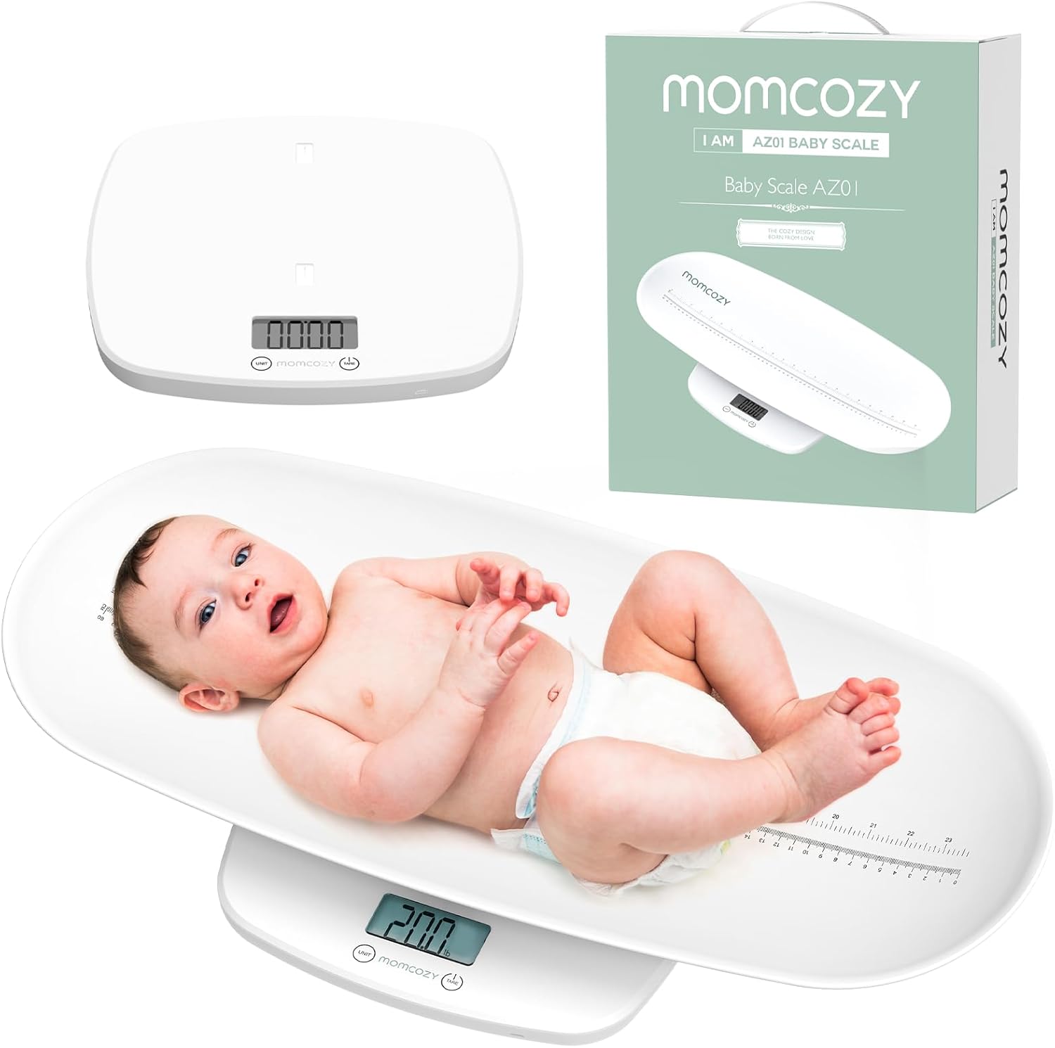 Momcozy multi-function baby scale with removable tray front view