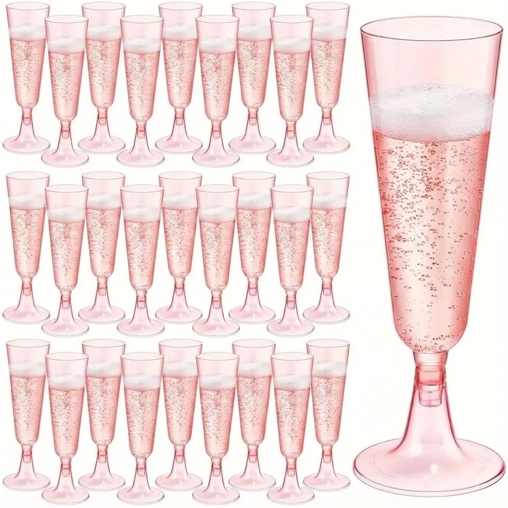 CYUU pink plastic champagne flutes 25 pack front view party supplies