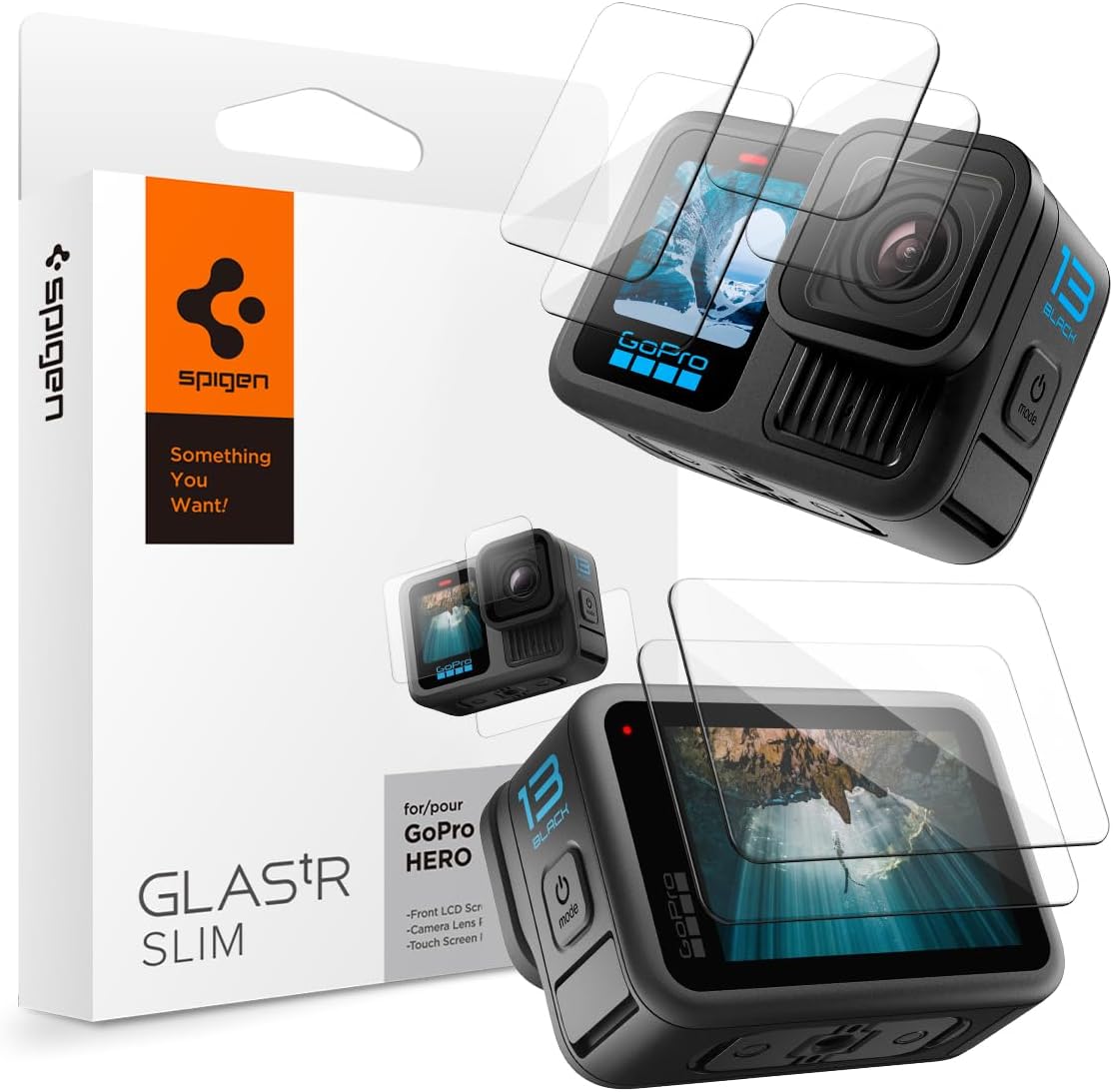 Spigen GlasTR Slim tempered glass screen protector kit for GoPro Hero 13 Black front view