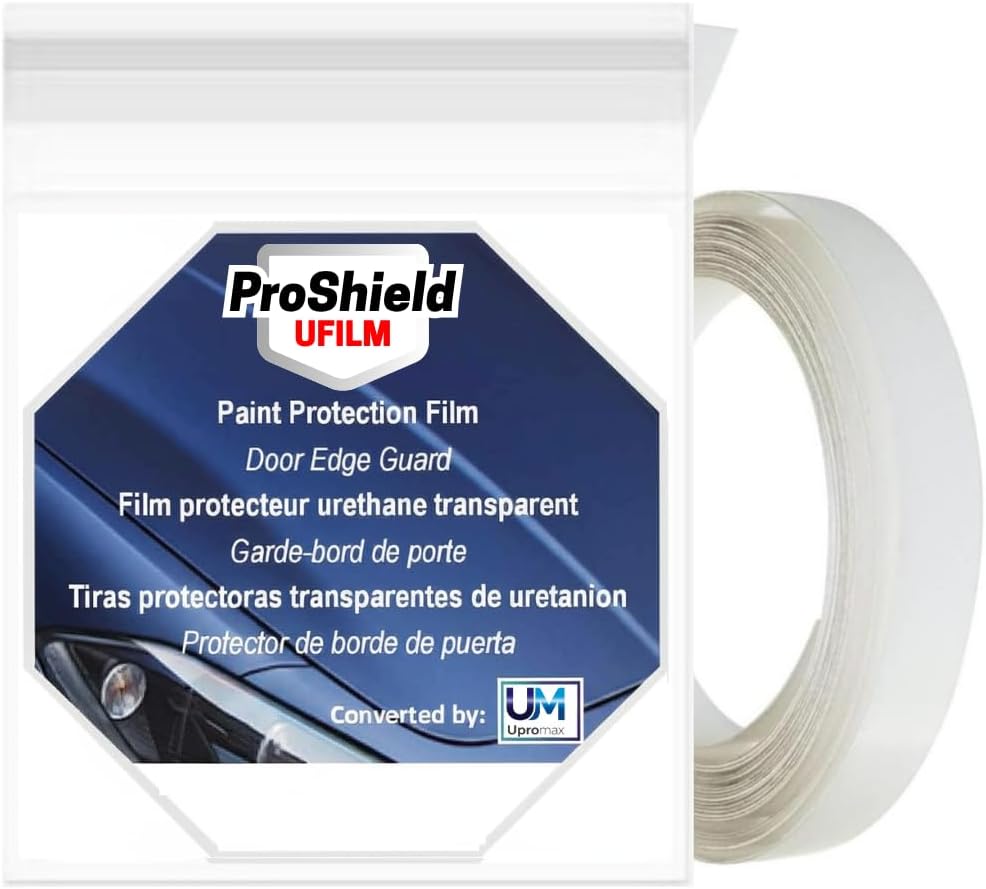 Upromax Roll Door Edge Guard front view clear paint protection film packaging.