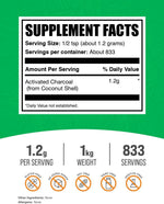 BulkSupplements coconut charcoal powder back label showing supplement facts and directions