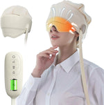 Comrelax electric head massager front view showing the beige wearable wrap design for headache relief