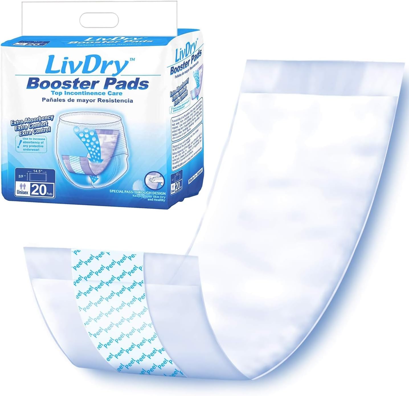 LivDry Incontinence Booster Pads front packaging view for leak protection
