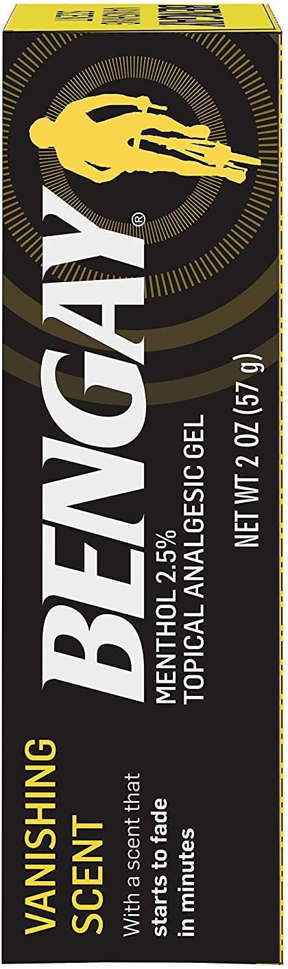 Close up of Bengay Vanishing Scent product branding