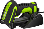 Symcode Bluetooth 2D QR Barcode Scanner front view with charging stand