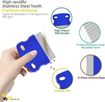 Brillirare double sided professional pet tear stain remover comb highlighting the fine blue teeth.