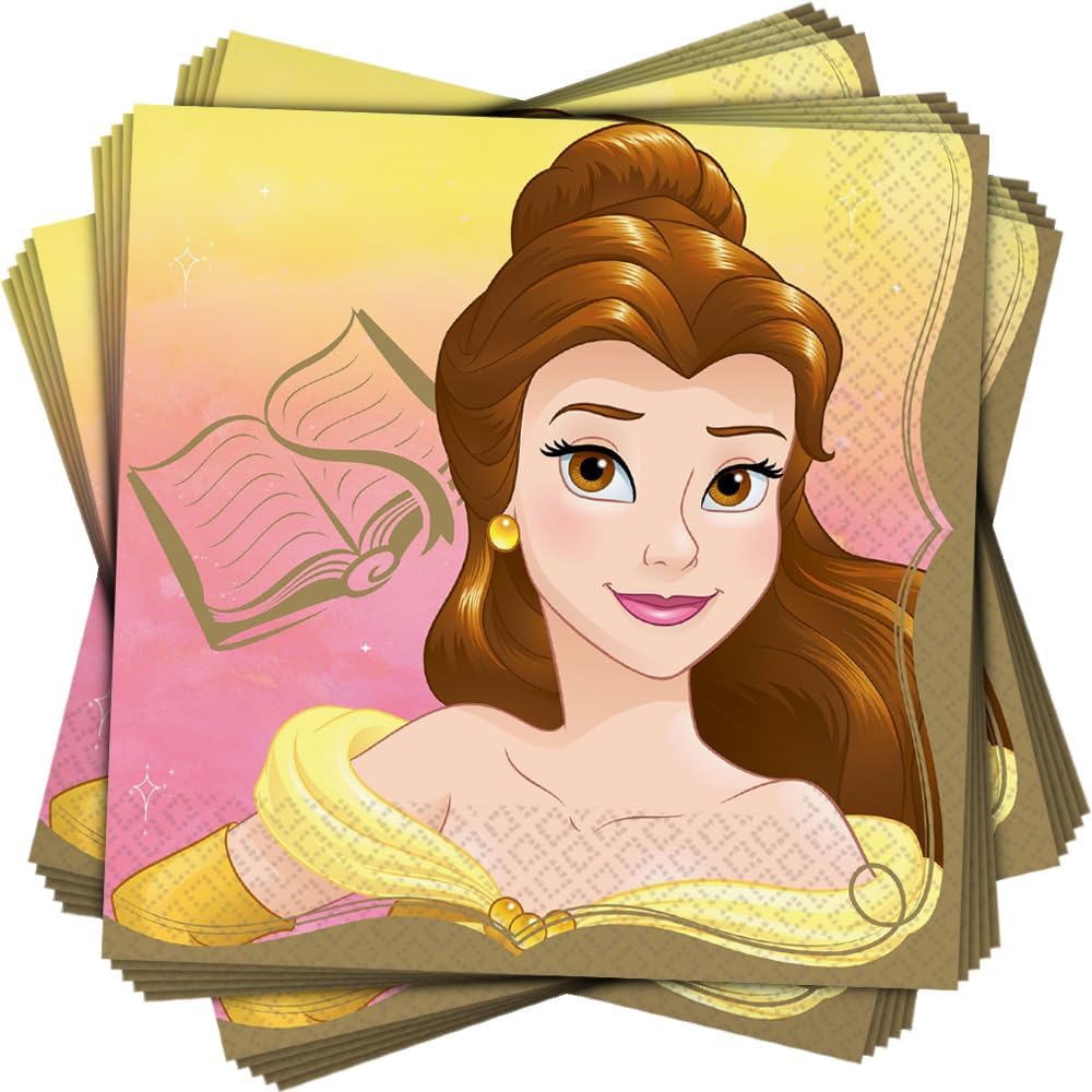 Amscan Disney Princess Belle luncheon napkins front view featuring character illustration
