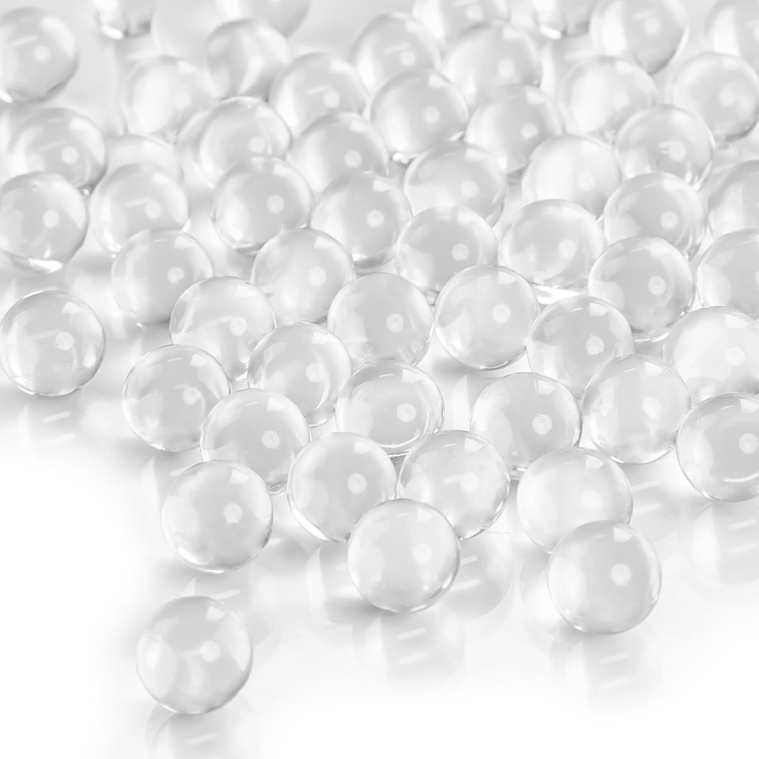 FuturePlusX Clear Glass Marbles one-pound pack front view showcasing transparent decorative beads for home styling.