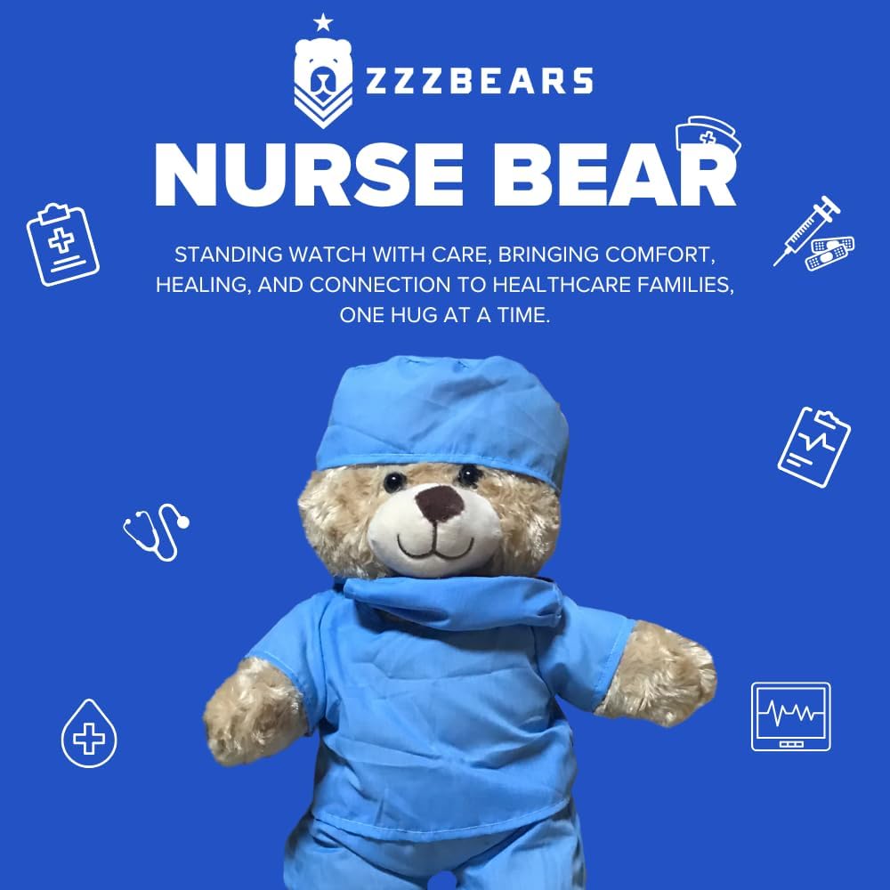 ZZZ Bears nurse plush toy in medical scrubs and surgical cap