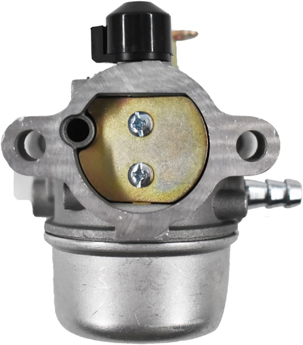 Top angle view of carburetor body and choke mechanism.